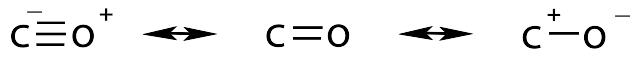 Estruturas de ressonância no monóxido de carbono.(Fonte: Wikipedia)