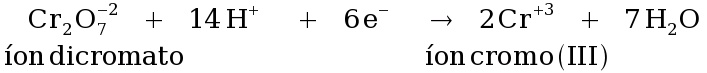 Semi-reação de redução do dicromato durante a oxidação da matéria orgânica