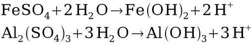 Reações de hidrólise do sulfato de ferro e sulfato de alumínio.