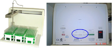 Amostrador automático AIM 1250 com destaque para os conectores seriais DB25 na parte traseira.