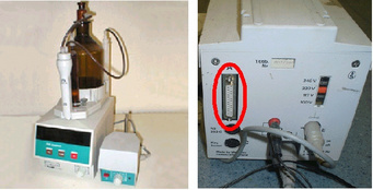 Bureta automática Dosimat 665 da Metrohm com destaque para a interface serial DB25. Conforme o manual deste equipamento a pinagem do conector não segue o padrão RS232.