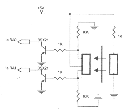 Example circuit with a dual (or double) phototransistor (Source: ENCODER OTICO/MECÂNICO CASEIRO)