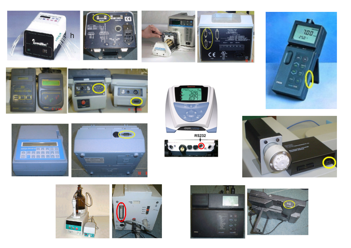 Lab devices with RS232 interface.