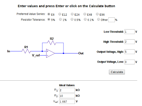 Schmitt trigger calculator. (Source: Schmitt-trigger calculator)