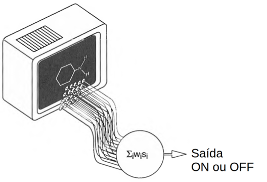 Como a informação estrutural pode ser fornecida para o perceptron. (Fonte: Applications of artificial intelligence in chemistry, 1993)
