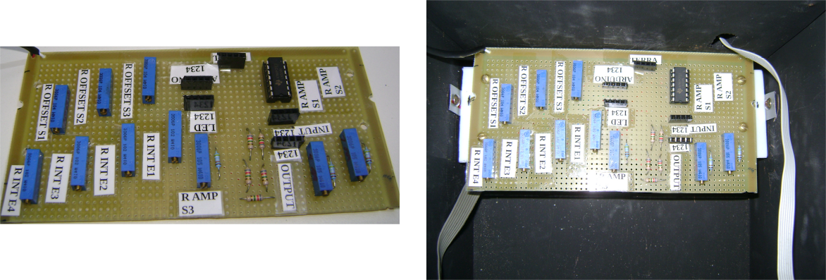 Placa com etiquetas de identificação (esquerda) e fixada dentro do fotômetro (direita).