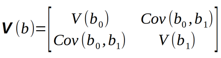 Matriz de covariância dos parâmetros (b0, b1 ...) do modelo de regressão.