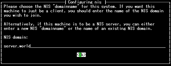 Mensagem solicitando o domainname, durante a instalação do pacote nis.