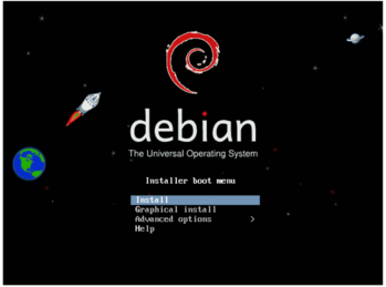 Tela inicial de instalação do Debian.